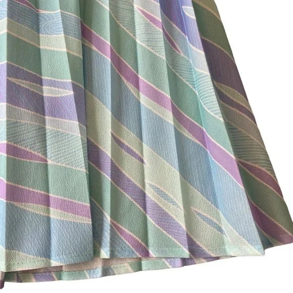 Vintage dress Touch Class pleated A-line pastel pink blue green belted size 14 - Picture 8 of 15